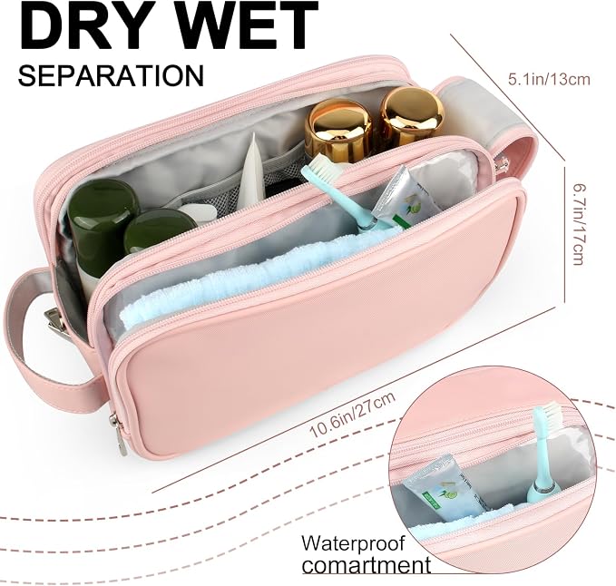 Toiletry Bag for Women, Makeup Travel Bag Organizer, Large Bathroom Cosmetic bag, Traveling Dopp Kit Accessories Shower Bag, Pink - Image 5