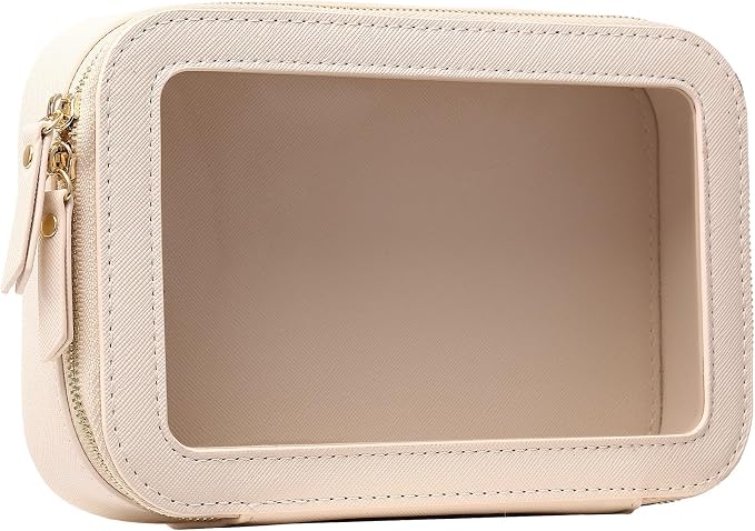 Clear Makeup Bag Small Cosmetic & Toiletry Bag Waterproof Travel Case Women's Pouch Organizer Makeup Bag for Car with Zipper Women (Beige, Small) by LOFOWN