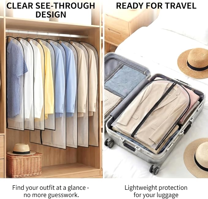 Amylove 40 Pcs 24 x 40 Inch Garment Bags Bulk Hanging Clothes Storage Covers for Closet Organization Dustproof Long Dress Bag Set for Wedding Dresses Gowns Coats Travel Suit (White Black) - Image 5