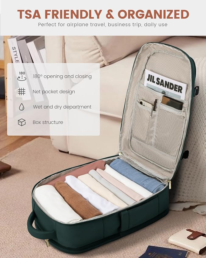 LOVEVOOK Carry On Travel Backpack For Women Men Flight Approved, 40L Personal Item Backpack for Airplanes, Business Weekender Overnight Daypack Fits 17 Inch Laptop, With 2 Packing Cubes, Dark Green - Image 5