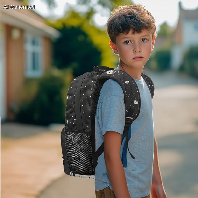 Mysterious Alien Backpack for Kids Boys Backpack with Lunch Box Large Pencil Case Water Bottle Carrier 4Pcs Set 17" Bookbag with Compartments for School Sturdy Elementary School Bag Gifts - Image 3
