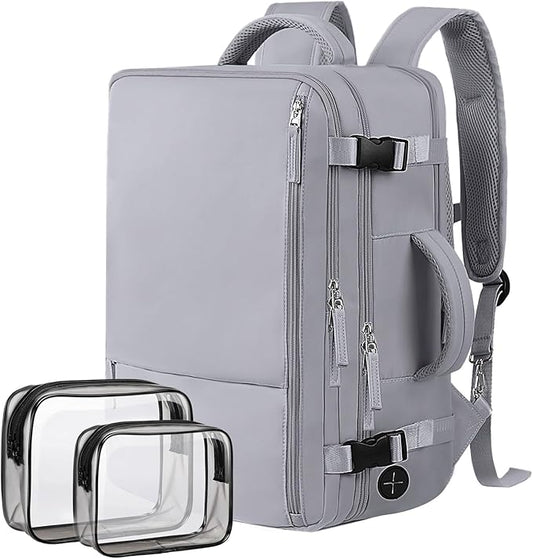 Hanples Travel Backpack for Women, 17 Inch Waterproof Laptop Backpack | 35L Carry on Backpack, TSA Flight Approved Anti Theft Travel Bag, Casual Daypack with 2 Toiletry Bags for Trips, Gray by Hanples