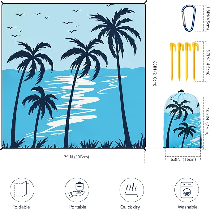 HIHOHO Beach Blanket Waterproof Sandproof Extra Large Beach Mat 79" X 83"/120"x108"for 1-8 Adults Quick Drying Durable Outdoor Picnic Mat for Beach Travel Camping Hiking - Image 2