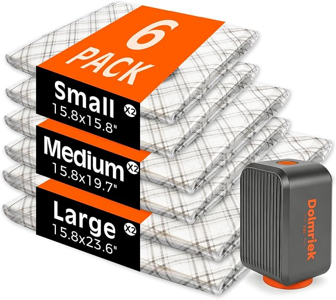 6pcs Vacuum Seal Bags for Clothing Travel, Cordless Pump, Carry-on Size Compression Packing Bags, 4000Pa Suction & 2400mAh Battery, Vacuum Storage Bags for Clothes, Luggage, Suitcase, Space Saver by DolmriekTravelVacuumBags