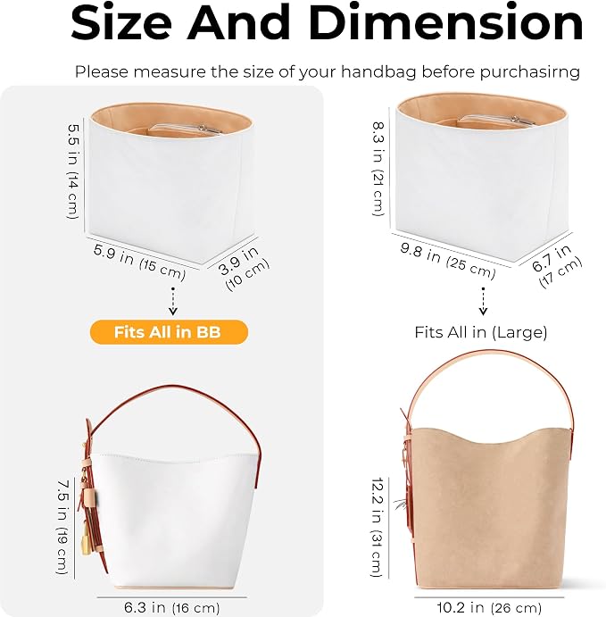 Purse Organizer Insert Compatible with LV All In BB | Handcrafted DuPont™ Tyvek®, Precision 1:1 Custom Fit, Vanile w/ Zipper, Keep Bag Clean & Protected for Travel & Commute - Image 2