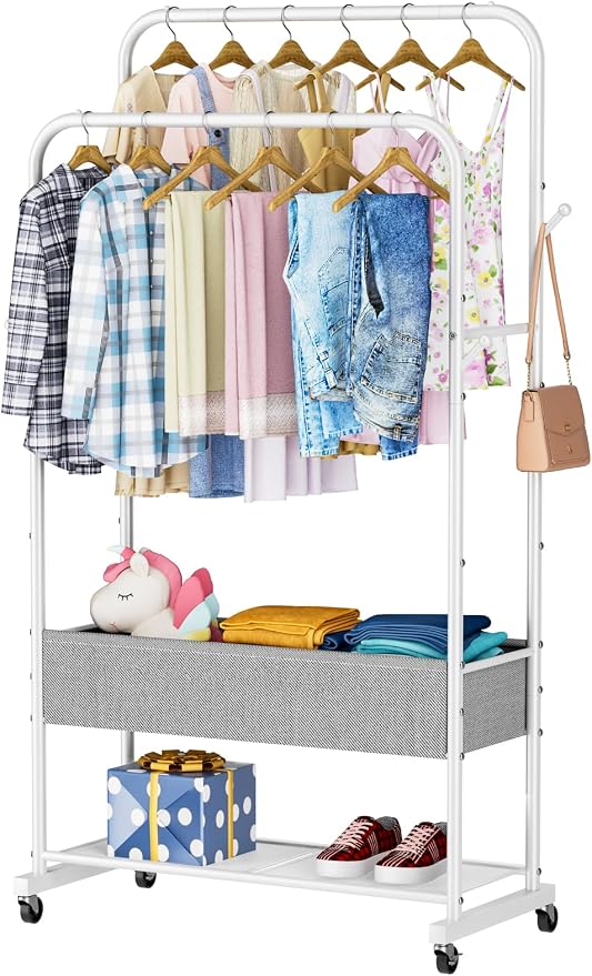 SINGAYE Wardrobe Standing Closet Clothing Rack With Shelf Hanging Clothes | Wardrobe Open Compact Small Metal Garment Hanger Stand Alone Free Standing Black Closet Rack Storage Organizer Heavy Duty by SINGAYE