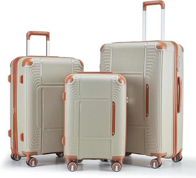 3 Piece Luggage Set PP Hardshell with YKK Zippers, 20/24/28 Inch Suitcases with Detachable Spinner Wheels & Reinforced Corner Guards, Lightweight TSA Lock Nested Set (Light Khaki) by Unknown