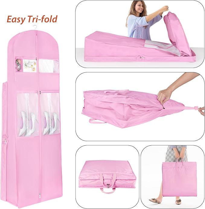 Zilink 72" Wedding Dress Garment Bag Bridal Gown Garment Bag Wedding Dress Travel Bag with 12”Gusseted and Accessory Pockets for Wedding Dress, Puffy Gowns [Upgraded Version] - Image 6