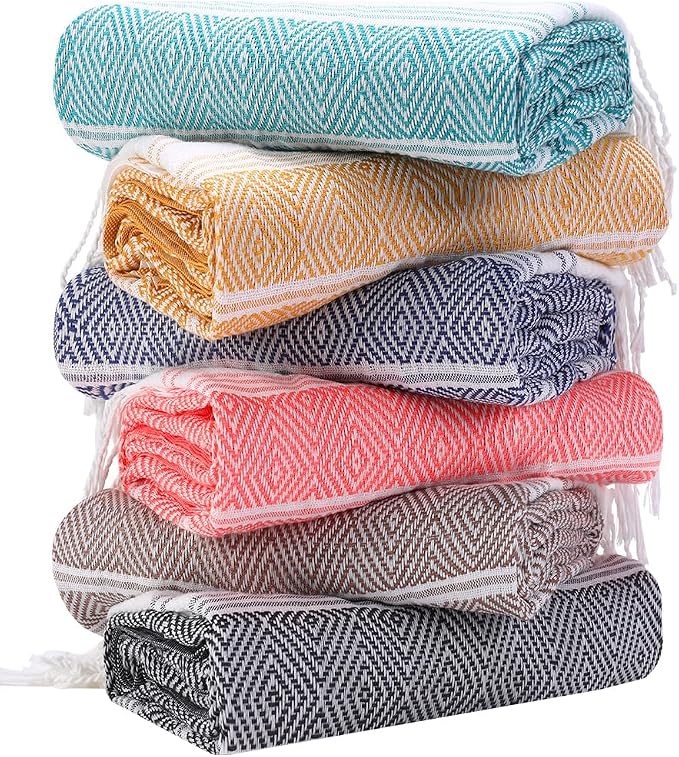 6 Packs Oversized Cotton Turkish Beach Towels Set Bulk 74"x38" Extra Large Sand Free Quick Dry Clearance Swim Bath Camping Pool Towel Travel Blanket Adult Essentials Cruise Accessories Vacation Gift by genovega