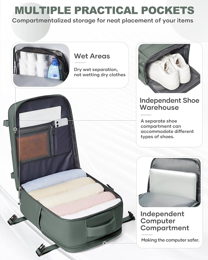 coowoz Travel Backpack Carry On for Women Man Gym Backpack with Laptop Compartment Mochila de Viaje Teacher Personal Item Backpacks Rucksack Airplane Accessories Must Haves Olive Green Small - Image 6