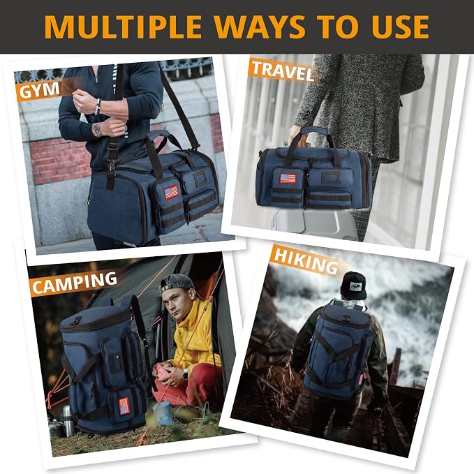 Expandable Gym Bag For Men,Tactical Large 3 in 1 Sports Duffle Bag With Shoes Compartment,Water Resistant Sports Gym Tote Bags Multi-functional Weekend Travel Backpack Overnight Bag - Image 2
