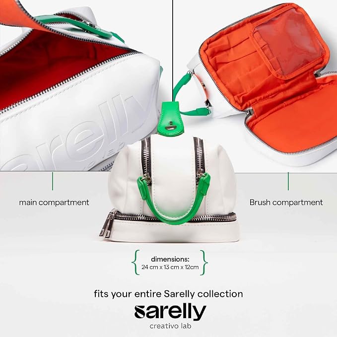 SARELLY | Vegan Leather Makeup Bag | Perfect for Makeup Brushes | Multi-compartments | White - Image 5