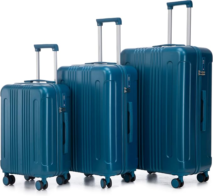 GDFStudio 20/24/28 Inch 3 Piece Luggage Set, ABS Hard Shell Spinner Suitcase with 360° Silent Wheels,TSA Combination Lock, Large Capacity Travel Luggage with Retractable Handle,Carry On,Dark Blue by GDFStudio