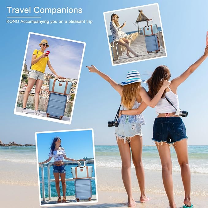 Kono Suitcase Set 3 Piece Luggage Set Expandable with Spinner Wheels | Lightweight PC+ABS Carry On Hardside Luggage with TSA Lock (Apricot Blue, 6 piece set) - Image 8