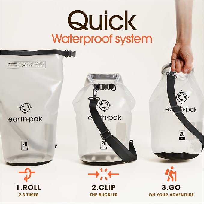 Earth Pak Waterproof Dry Bag - Roll Top Waterproof Backpack Sack Keeps Gear Dry for Kayak with Waterproof Phone Case - Image 5