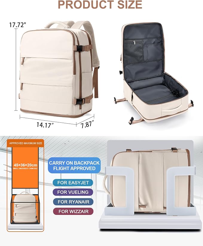 coowoz Travel Backpack Carry On for Women Man Gym Backpacks with Laptop Compartment Mochila de Viaje Teacher Personal Item Backpack Rucksack Airplane Accessories Must Haves Beige Brown - Image 5