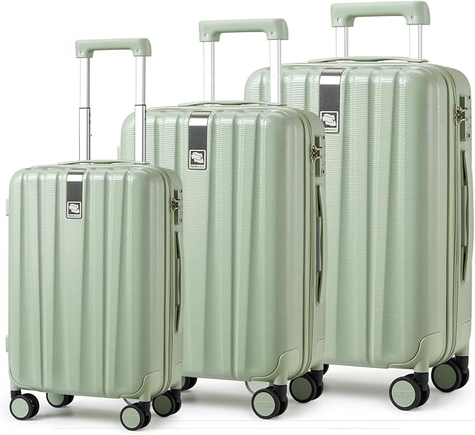 Hanke Luggage Sets 3 piece Carry On Luggage with Wheels PC Hard Shell Suitcases Lightweight Checked Travel Luggage Large Travel Suitcase Woman Men 20/24/29 Inch(Bamboo Green) by Hanke