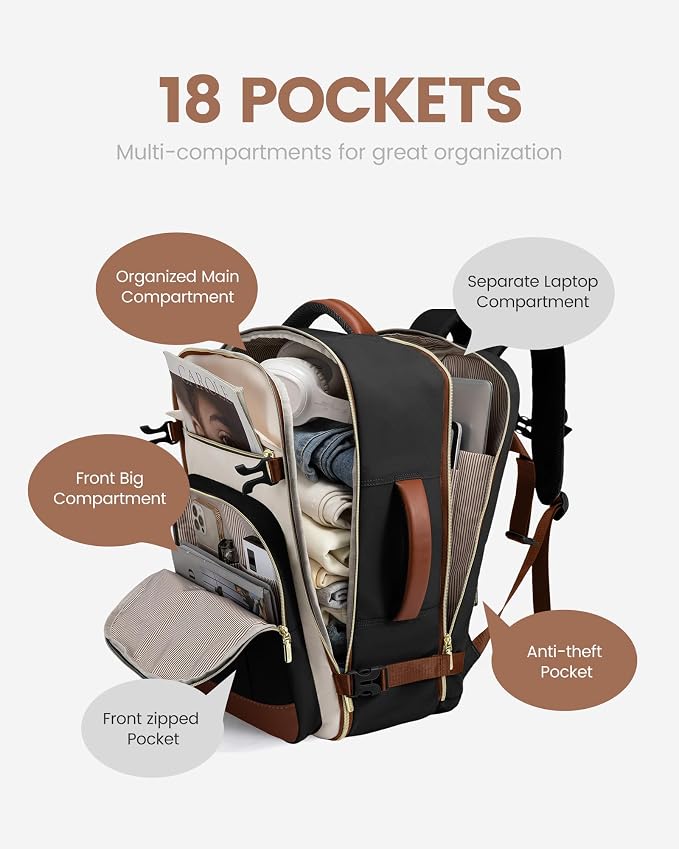 LOVEVOOK 40L Travel Backpack for Women & Men - 17.3 Inch Carry On Backpack & Personal Item Backpack for Airlines, Spacious and Durable Design, with 3 Packing Cubes - Image 5