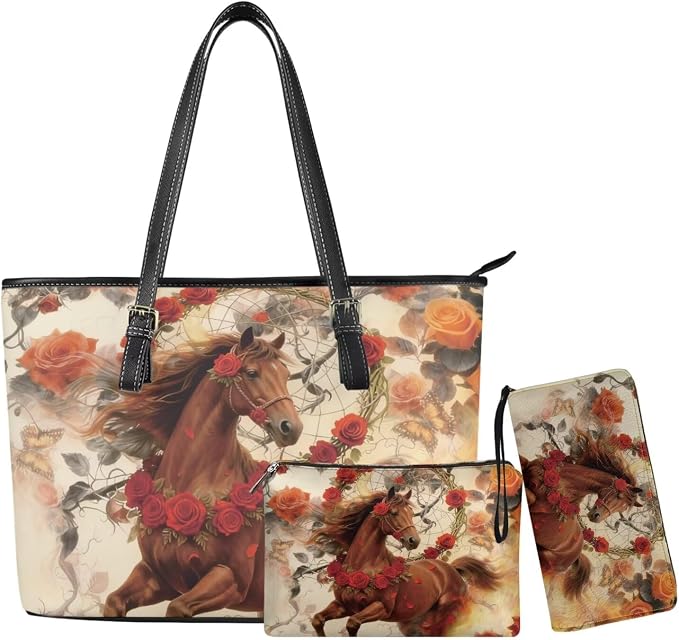 Women Purse Handbags Wallet Sets Leather Shoulder Tote Bag for Women,Top Handle Purse with Wrist Wallet Bag by Unknown