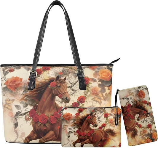 Women Purse Handbags Wallet Sets Leather Shoulder Tote Bag for Women,Top Handle Purse with Wrist Wallet Bag by Unknown