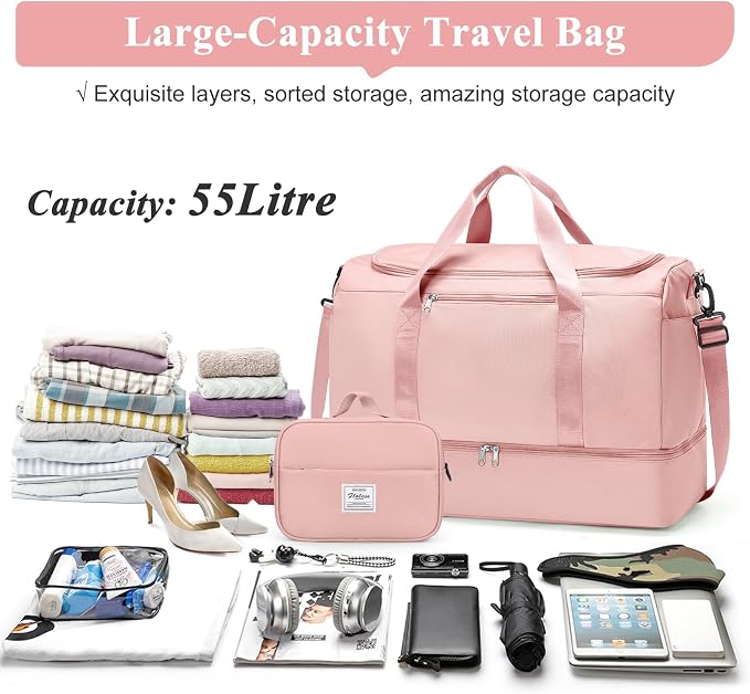 Extra Large Travel Duffel Bag, Carry-On Weekender Bags for Women Travel | Overnight Weekend Bag with Shoes Compartment for Travel Business Trips Sport Hospital, Toiletry Bag Included - Image 3