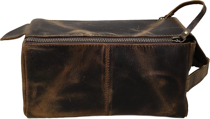 jaald Men's Genuine Leather Toiletry Bag Waterproof Shower Kit Shaving Bags And Grooming For Travel Groomsmen Gift Men Women Hanging Zippered Makeup Bathroom Cosmetic Pouch Case Make Up kit - Image 4