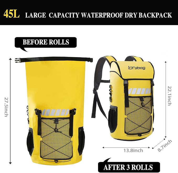 IDRYBAG Waterproof Backpack for Men 25L/45L, Dry Bags Kayak, Dry Backpack Camping Hiking - Image 3