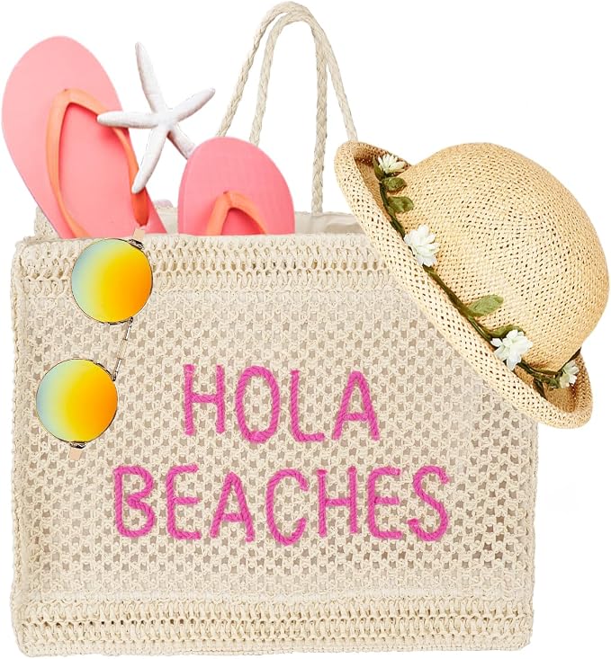 Hello Beaches A Packable Beach Bag | The Straw Beach Tote Bag of 2025 | Beach Bags for Women Vacation | Large Beach Bag - Image 4