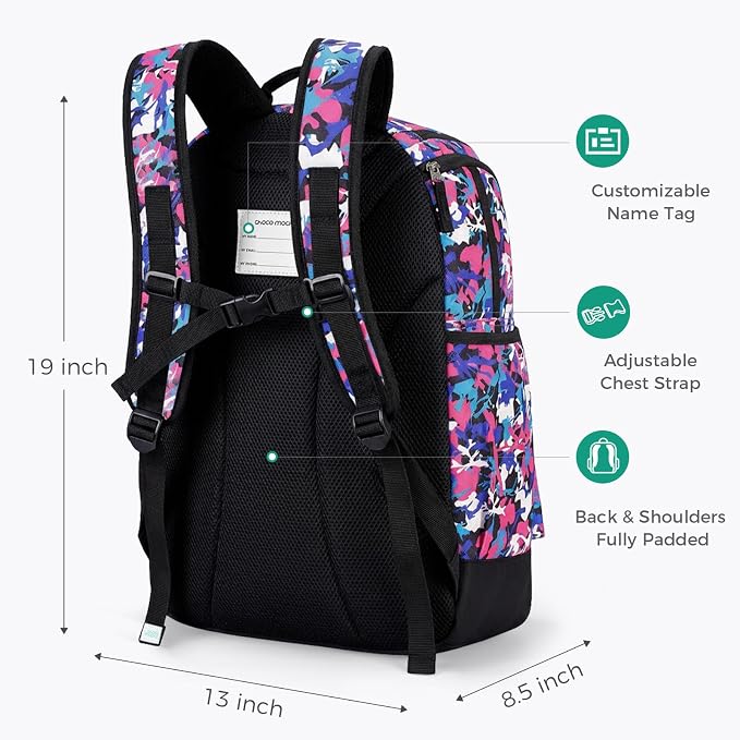 Choco Mocha Swim Bag for Kids Swim Bag for Swimmers, 35L Waterproof Girls Swims Backpack with Wet Dry Compartments, Organized Pool & Beach Bags, Camo Pink - Image 5