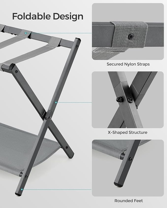SONGMICS Luggage Racks, Set of 2 Foldable Suitcase Stands, Steel | Storage Shelf, Easy Storage, Slate Gray, URLR003G02 - Image 5