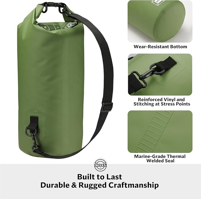 STOVER 5/10/25/30/40L Waterproof Dry Bag, Medium Lightweight Roll Top Dry Bag Backpack w/Waterproof Phone Case, Kayaking, Travel, Hiking, Fishing, Tubing, Camping, the Beach, Men/Women (Green) - Image 3