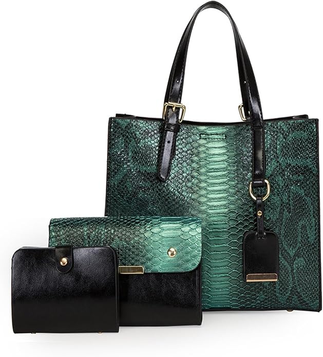 KingTo Women's Crocodile Pattern Satchel Handbags Stylish Tote Handbags crocodile purses for women 3 Pcs Set (B-blue) by KingTo
