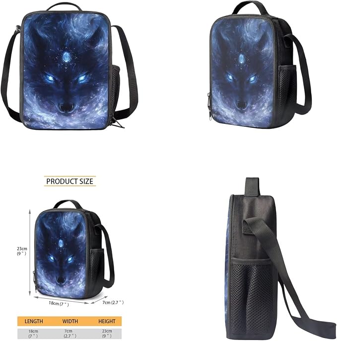 Galaxy Wolf Backpack for Boys Girls Backpack with Lunch Box Water Bottle Carrier with Strap and Pencil Case Pouch 4PCS Set Bookbag with Front Pocket for School 17" Sturdy School Bag for Kids - Image 4