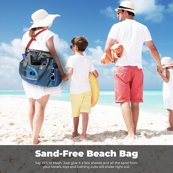 Red Suricata Mesh Beach Bag with Zipper - Extra Large Beach Tote Bag – Pool Bag | with Zipper - Image 5