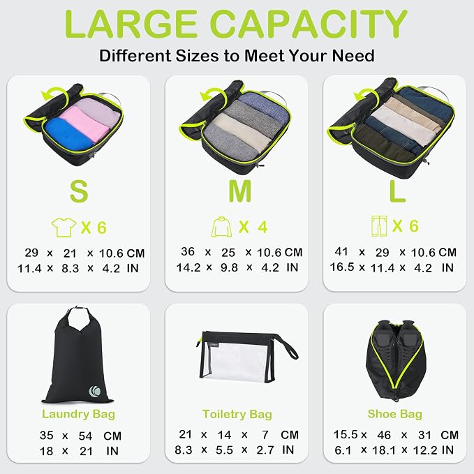 Cipway Compression Packing Cubes, Lightweight Travel Luggage Organizers with Shoe, Toiletry & Laundry Bags, Travel Essentials for Carry-on Suitcase (8 Piece, Black) - Image 5