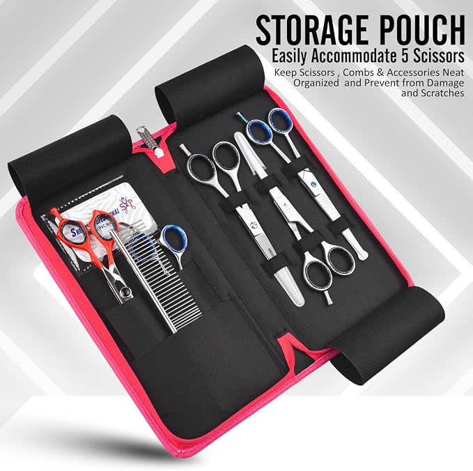 Leather 5 Scissor & Shear Storage Case for Hairstylist - Hairdresser -Scissor Holder Perfect for home-saloon use (Pink) - Image 2