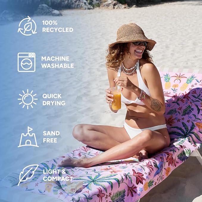 Dock & Bay Beach Towel - Quick Dry, Sand Free - Compact, Lightweight - 100% Recycled - Includes Bag - Pink Paradise - Extra Large (200x90cm, 78x35) - Image 2