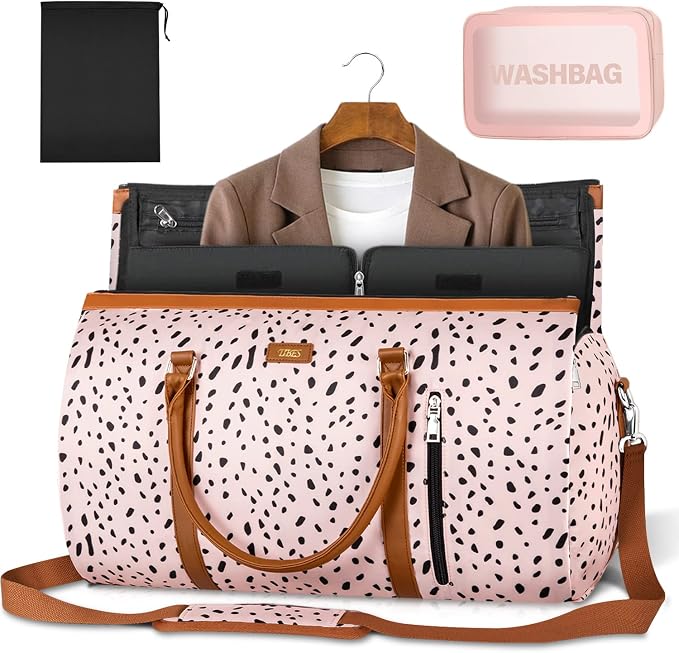 Convertible Garment Duffle Bags for Travel - Carry On Garment Bags With Toiletry Bag, Large Weekender Bags for Women Men 2 in 1 Hanging Suitcase Suit Travel Duffel Bags (Pink Leopard) - Image 8