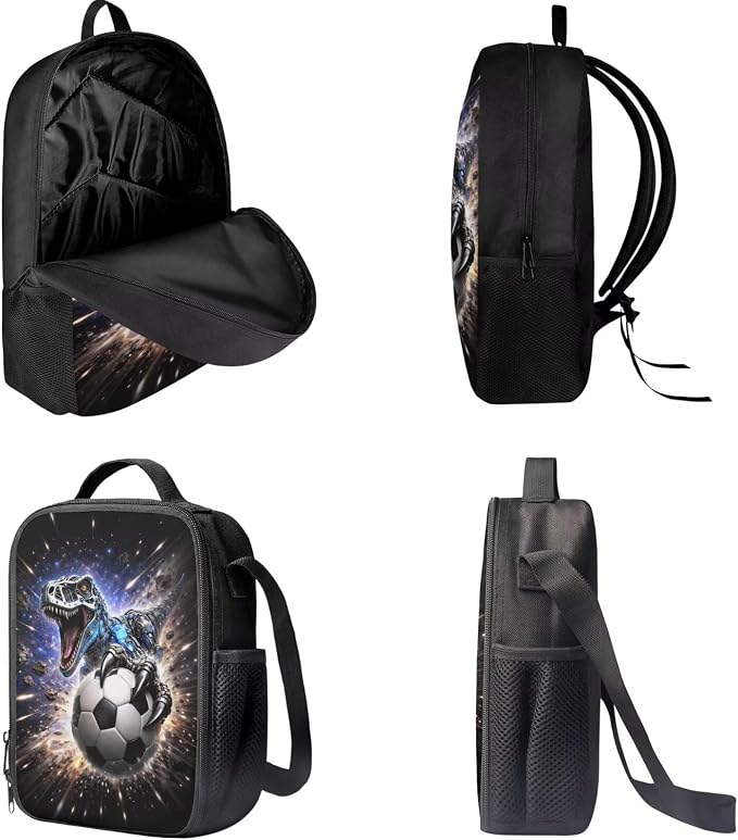 Forchrinse Dinosaur Backpack for Boys 3-In-1 Soccer School Backpack with Lunch Box Pencil Case Large Capacity 17 Inch School Bag for Elementary Kindergarten Kids Bookbag Daypack - Image 5