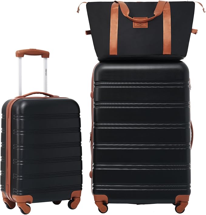 Merax Luggage sets of 3 Piece 20 28 IN Carry on Luggage Hard Case Black and Brown Luggage Expandable Checked Luggage Suitcase Set with Wheels by Merax