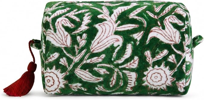 Huar Travel Makeup Bag- Large Capacity Cosmetic Bags for Women - Water Resistance Lining Portable Pouch & Open Toiletry Bag - Perfect Girls Makeup Organizer for Travel Essentials (Velvet Green Lotus) by Huar