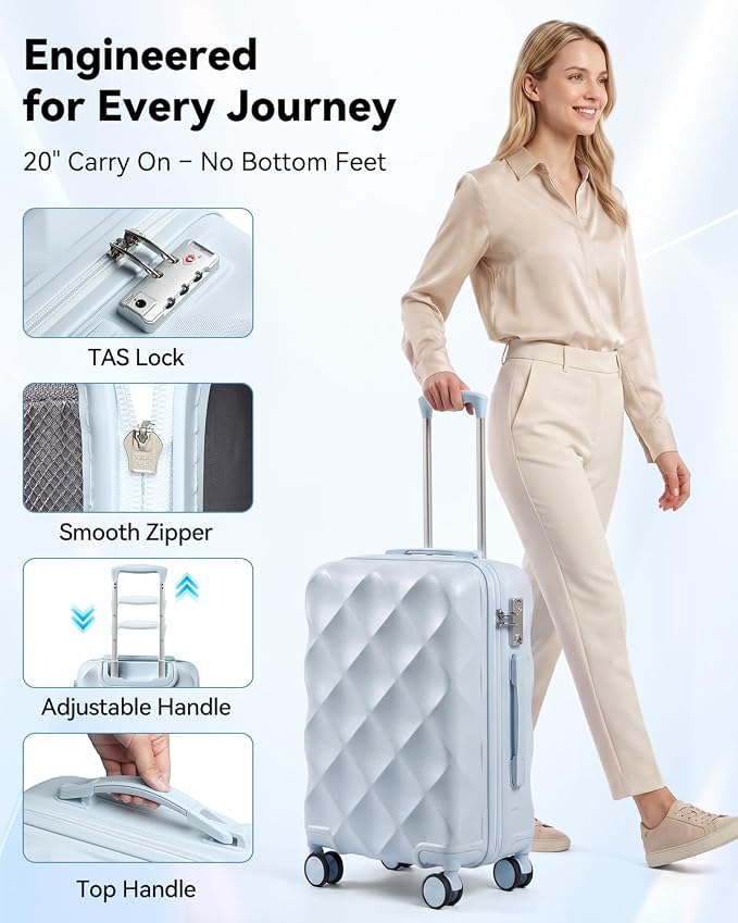 Somago Luggage Set of 3 Piece Suitcase Set Carry On Luggage with YKK Zipper TSA Lock ABS Hardside Luggage Spinner Wheels, Light Blue - Image 7