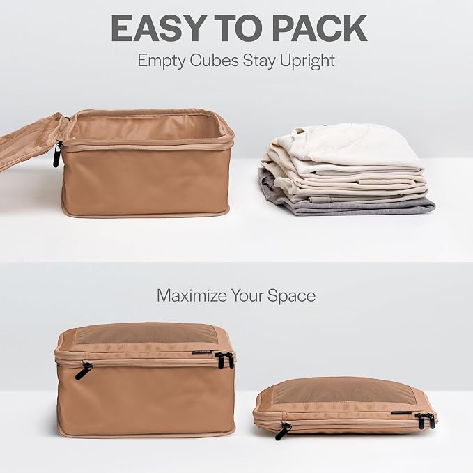 Aerotrunk Compression Packing Cubes for Travel - Luggage Organizer Bags - Double Zipper Packing Cubes for Suitcases (6-Pack, Mocha) - Image 5