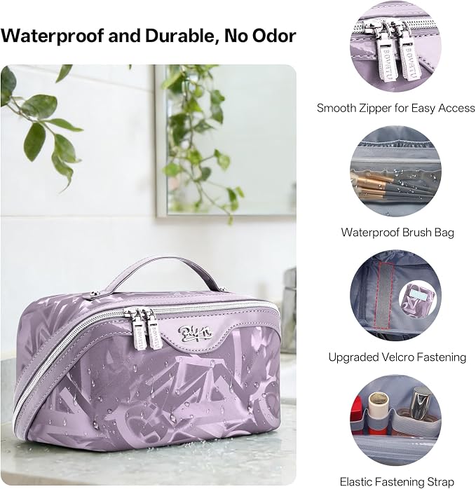 BOYATU Travel Makeup Bag for Women: Y2K Aesthetic Personalized Glossy 3 Pcs Set Cosmetic Organizer Bag - Trendy Statement Toiletry Pouch for Forward Women - Stand Out at Festivals & Trips(D-3-Purple) - Image 2