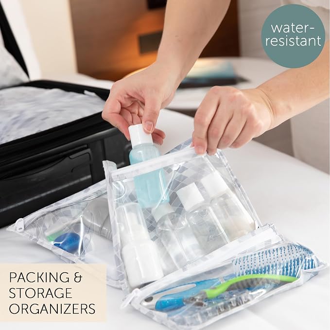 Bumkins Roamio Wet Bag and 3-Pack Clear-Sided Travel Pouches, Waterproof Organizer for Toiletries, Gym Clothes, Swim Gear, Shoes, Accessories, TSA Compliant Packing Set - Disco Ball Gray - 4 Pack - Image 2