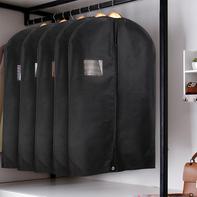 24 Pack Black Garment Bag Bulk for Closet Storage 40 Inch Hanging Suit Bags Cover Clothes Cover for Hanging with Zipper and Clear Window for Travel Men Coat Jacket Dance Dress - Image 5