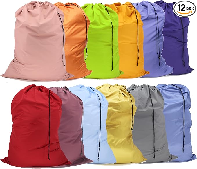 Extra Large Laundry Bag 30"x40" – 12 Pack Mixed Color Drawstring Bags for College, Dorm, Family – Color-Coded Laundry Sorting Set, Machine Washable by YETHAN