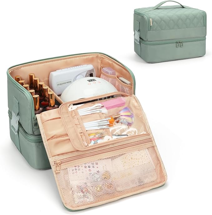 OCHEAL Nail Polish Organizer, Holds Nail Lamp and 45+ Bottles,3 Usage Modes Detachable Nail Storage Bag Travel Nail Tech Case Holds Nail Kit Stuff Manicure Tools -Green - Image 8