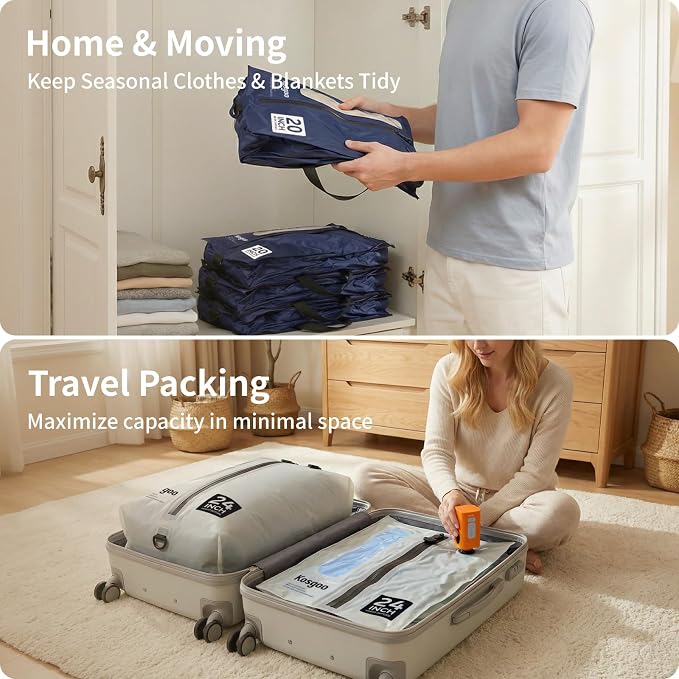 Vacuum Seal Bags for Travel with Pump, Light Grey, 20+20 | Reusable Nylon, Compression Packing Cubes, Space Saving for Carry-On Suitcase & Backpack, Odor & Waterproof, 2 Pcs - Image 7