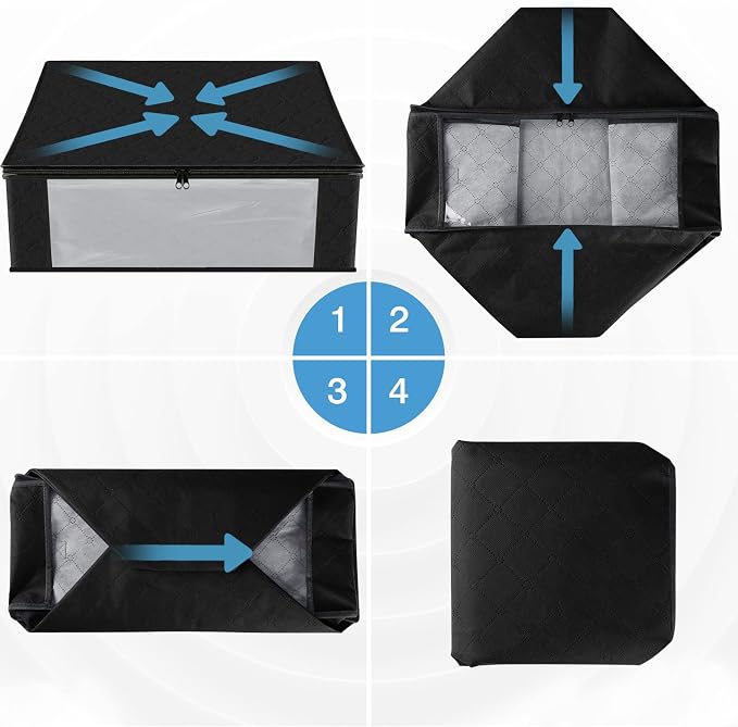 HomeHacks Storage 10-Pack Clothes Organizer Storage Bags Foldable Storage Box with Large Clear Window Sturdy Handles for Closet, Dorm, Pillows, Bedding, Clothes, Blankets, 35L, Black - Image 7